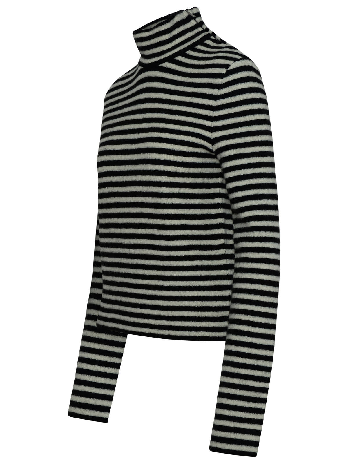 Shop Jil Sander Striped Turtleneck Sweater In Two-tone Wool In Grigio E Nero
