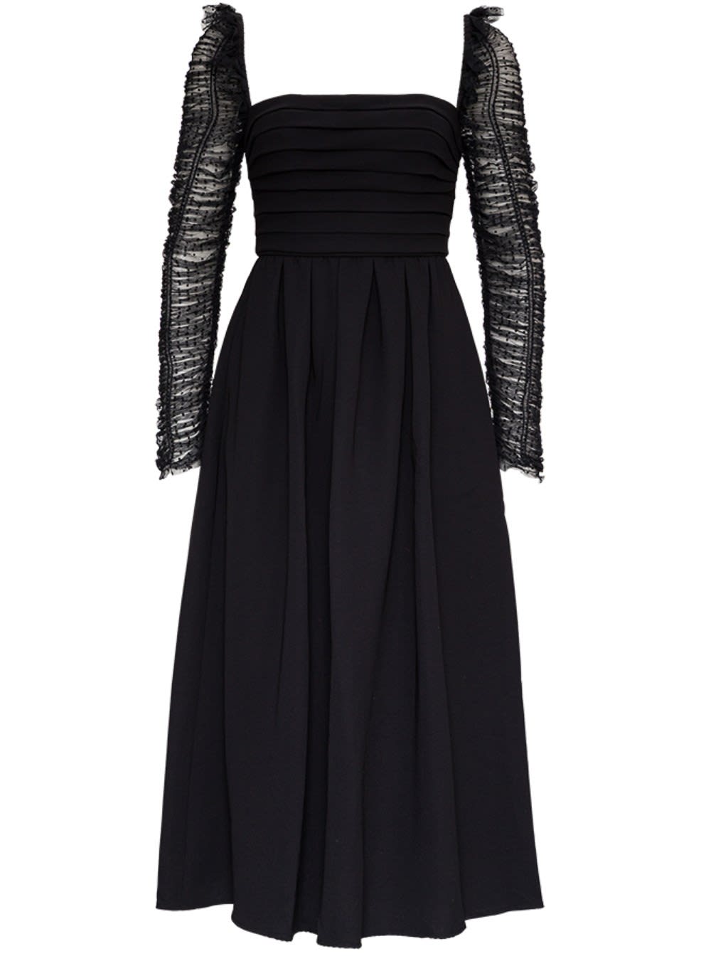 Click to view more detailed imagery on our partner's website Self-portrait Crepe Dress With Polka Dot Tulle Sleeves In Black