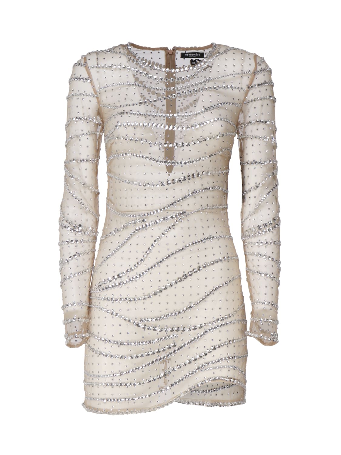 Shop Retroféte Short Dress With Raes Decoration In Nude,silver