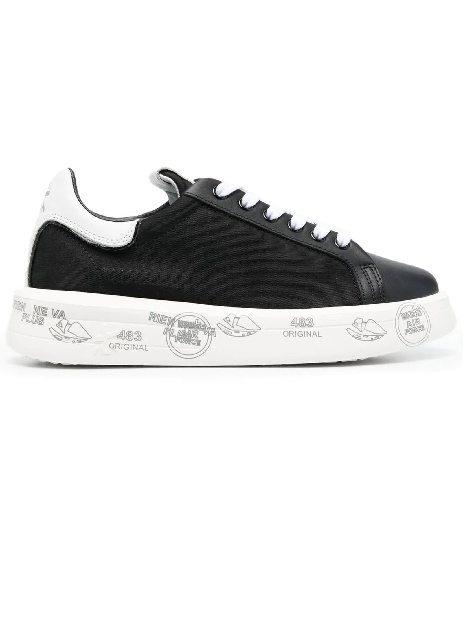 PREMIATA BLACK BELLE LEATHER AND CANVAS SNEAKERS