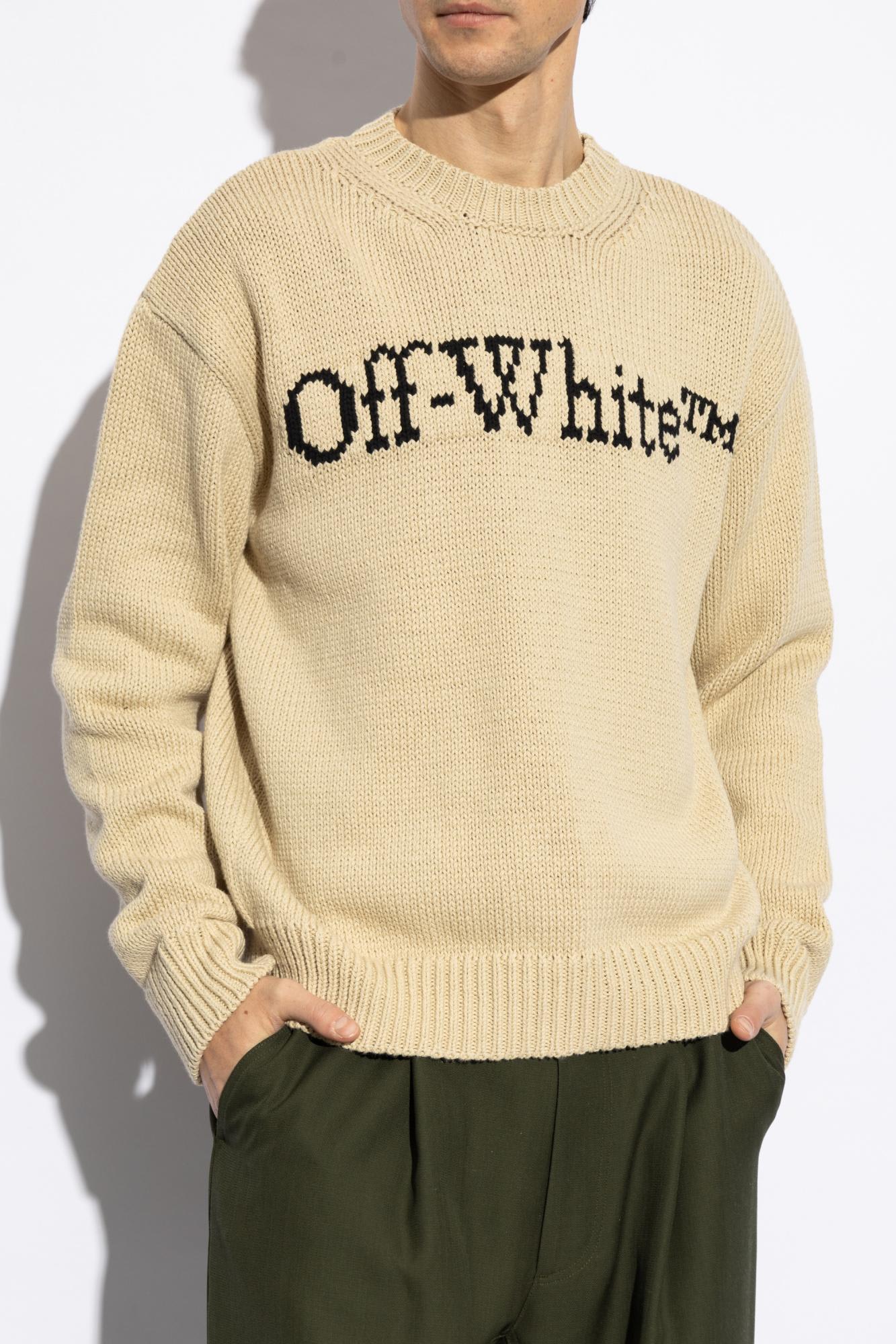 Off-white Relaxed Fit Beige Sweater With Ribbed Neckline In Beige