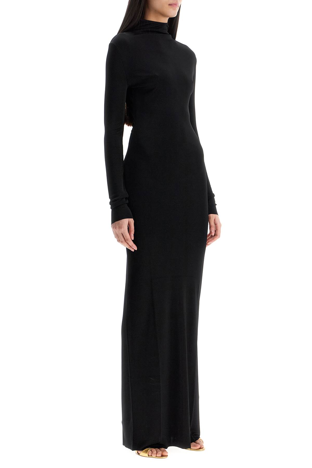 Maxi Dress With High Neck Slim Black