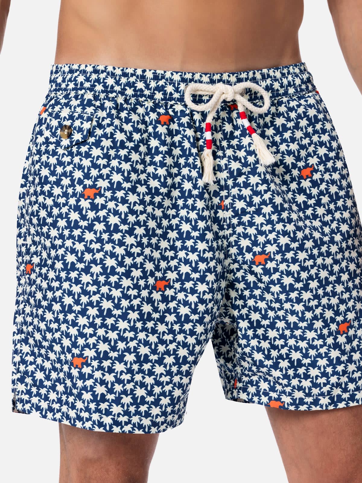 Mc2 Saint Barth Man Lightweight Fabric Swim-shorts Lighting 70 With Palm Print In Blue