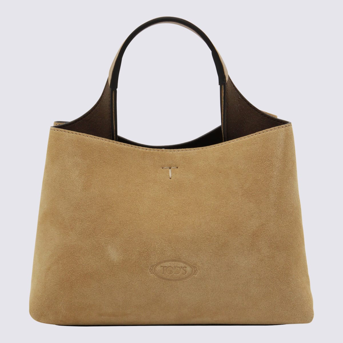 Tod's Cream Leather Top Handle Bag In Brown