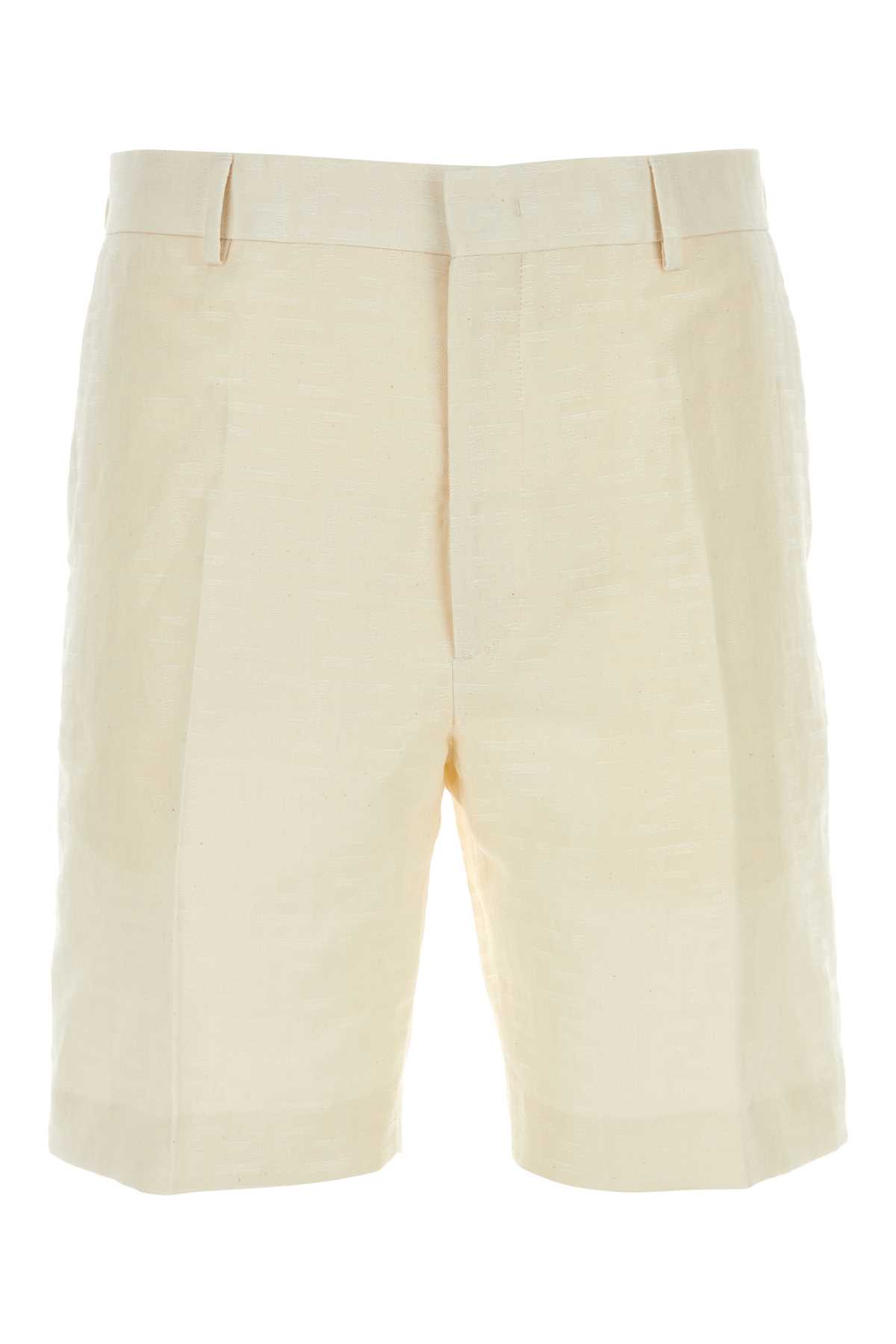 Shop Fendi Ivory Linen Bermuda Shorts In Avorio