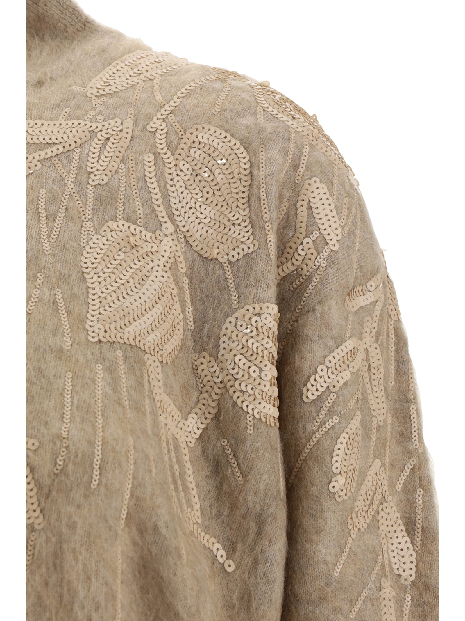 BRUNELLO CUCINELLI LONG-SLEEVED TURTLENECK SWEATER WITH SPECIAL SEQUIN APPLIQU? IN SOFT MOHAIR AND WOOL YARN