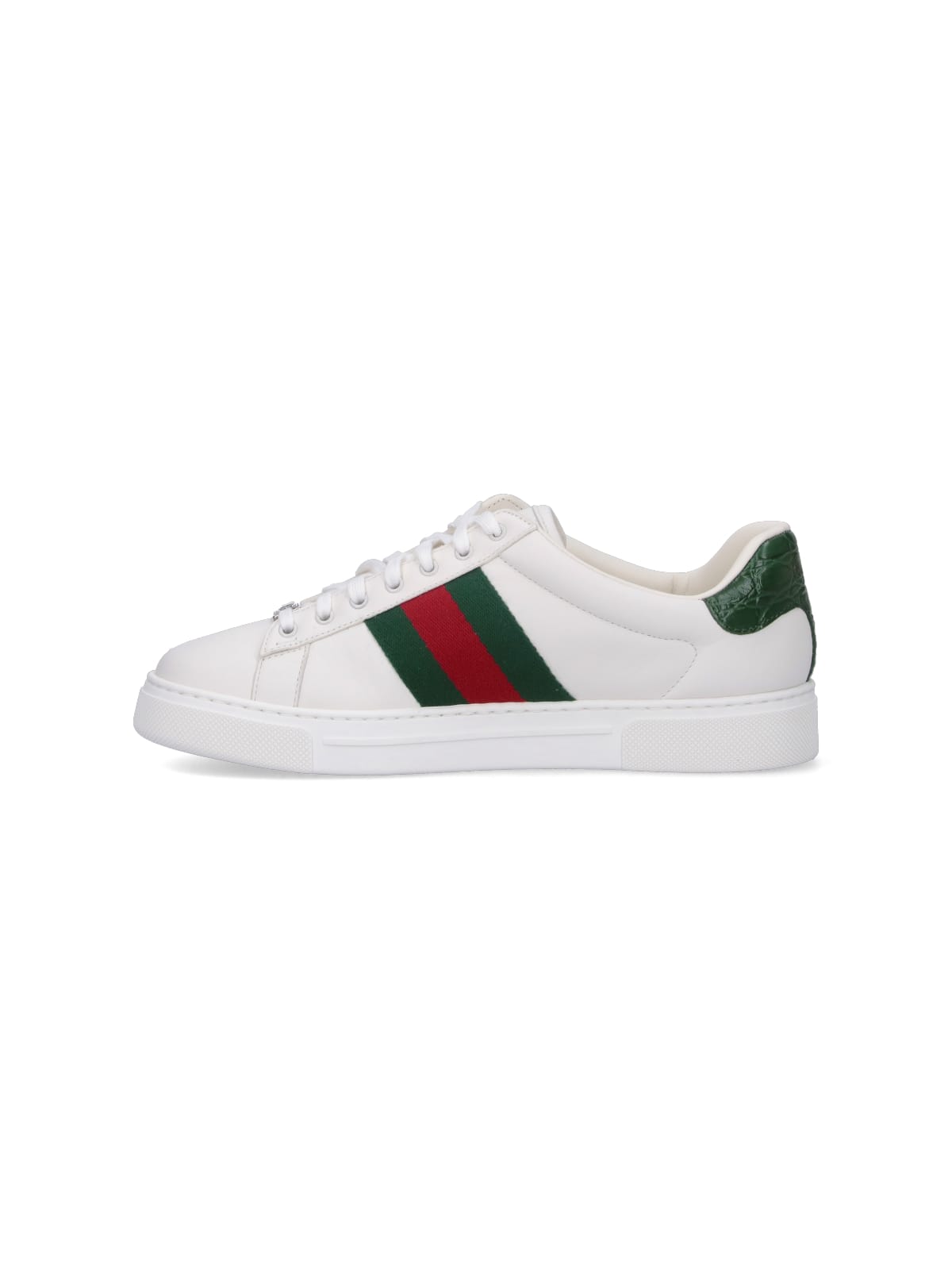 Gucci Ace Leather Sneakers With Lateral Web Band In White