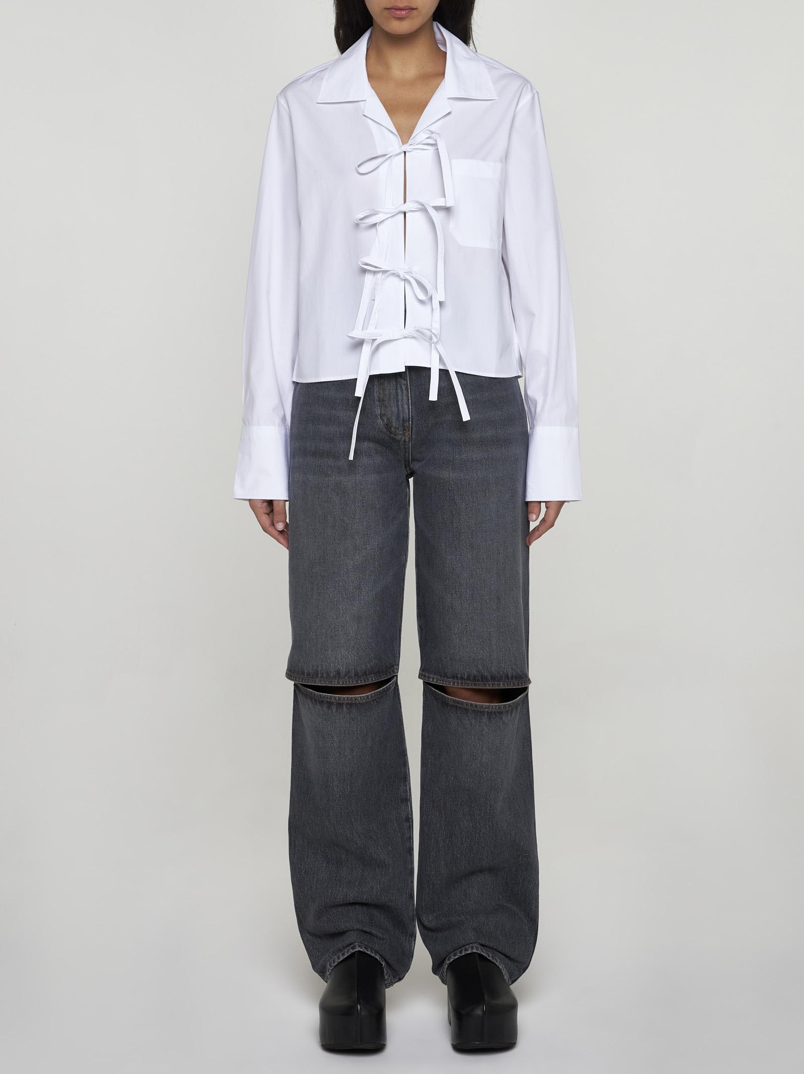 Shop Jw Anderson Bow-tie Cotton Cropped Shirt In White