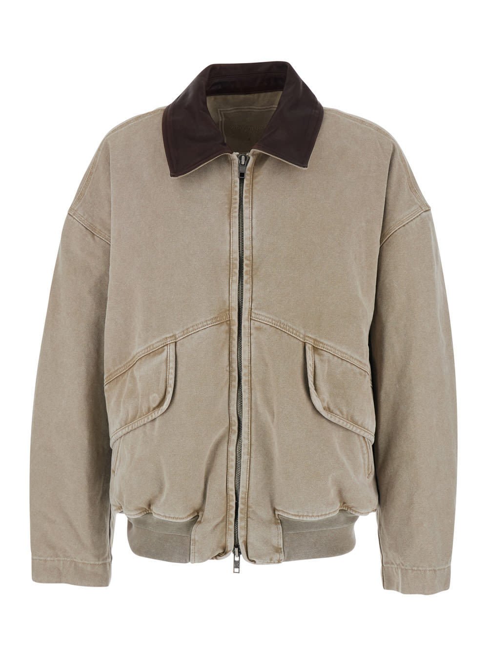 Wooyoungmi Beige Jacket With Contrasting Collar And Distressed Effect In Cotton Blend Man In Neutral