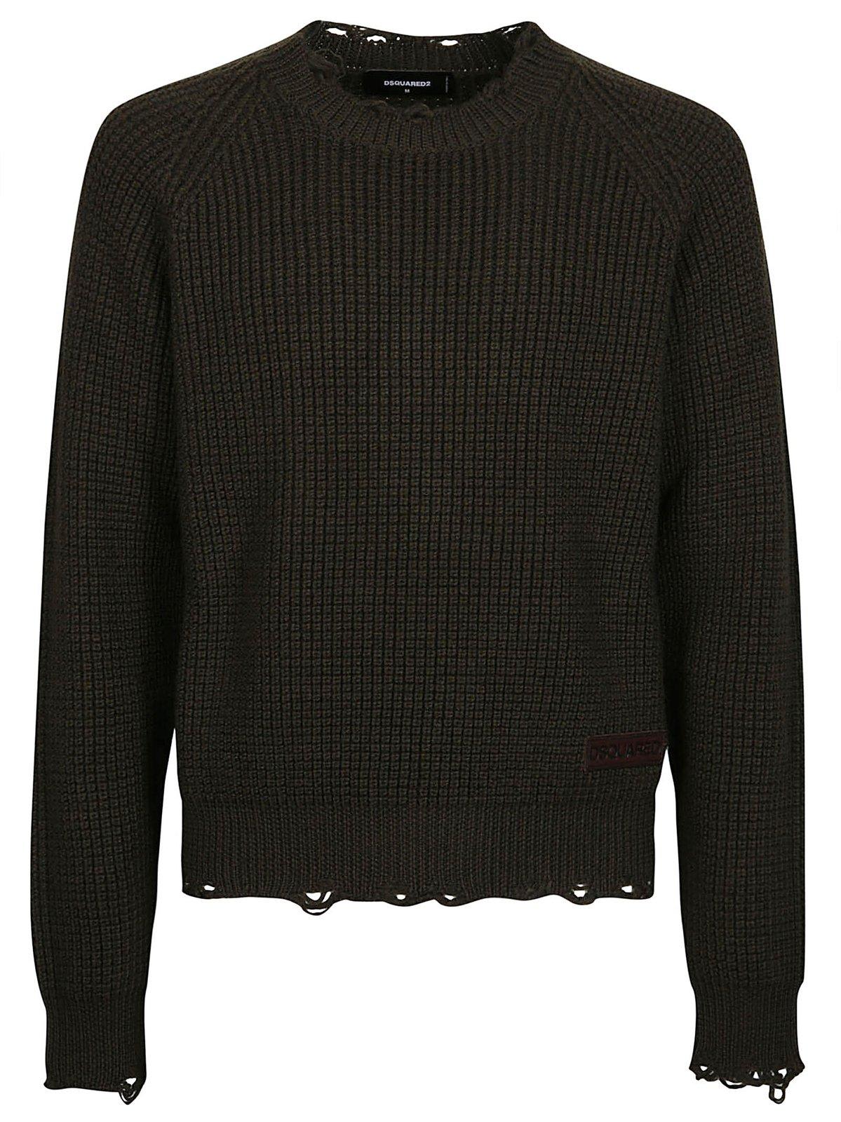 Shop Dsquared2 Distressed Knitted Jumper In Multicolour