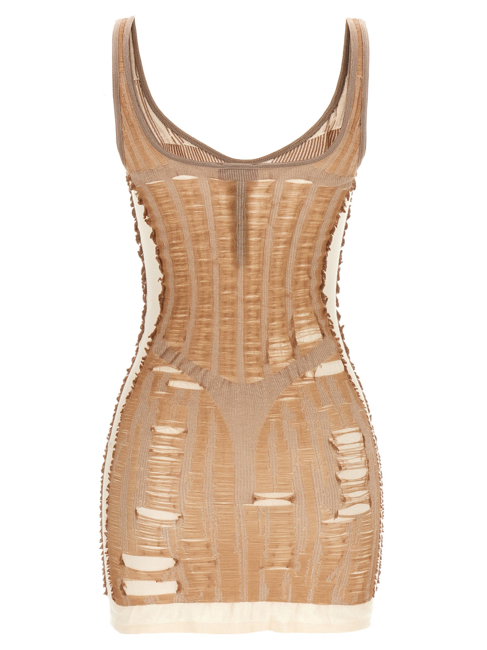 Diesel 'm-calimera' Beige Dress With Insert Design And Second Skin Effect In Brown