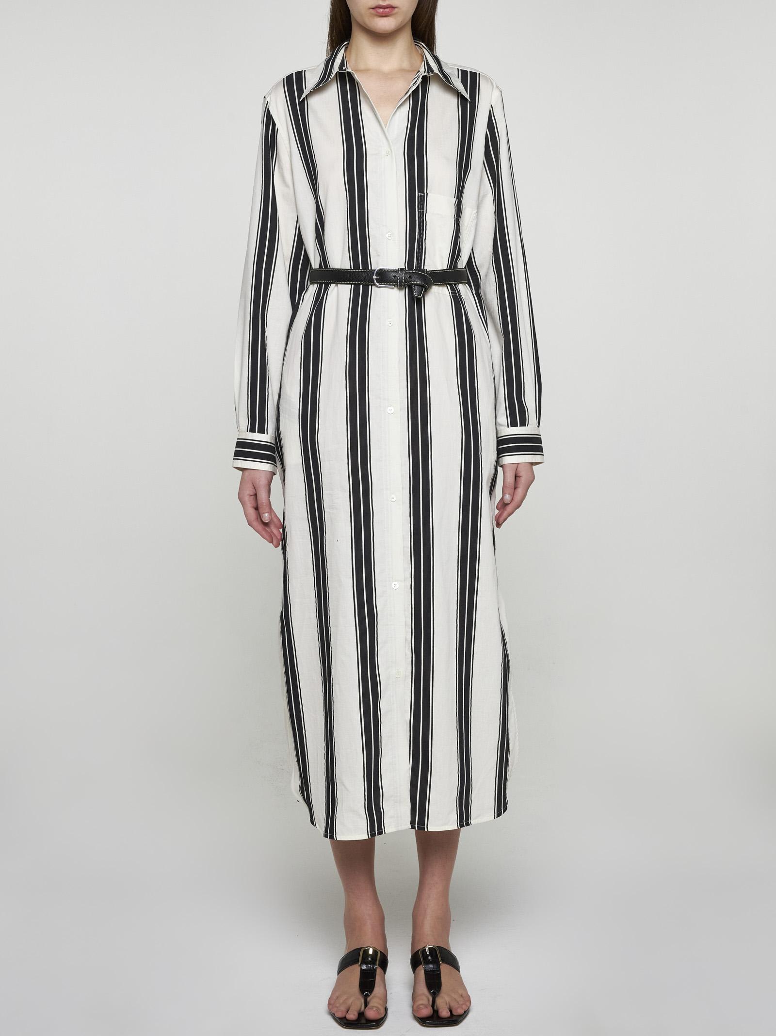 Shop Totême Striped Cotton-blend Tunic Dress In Black