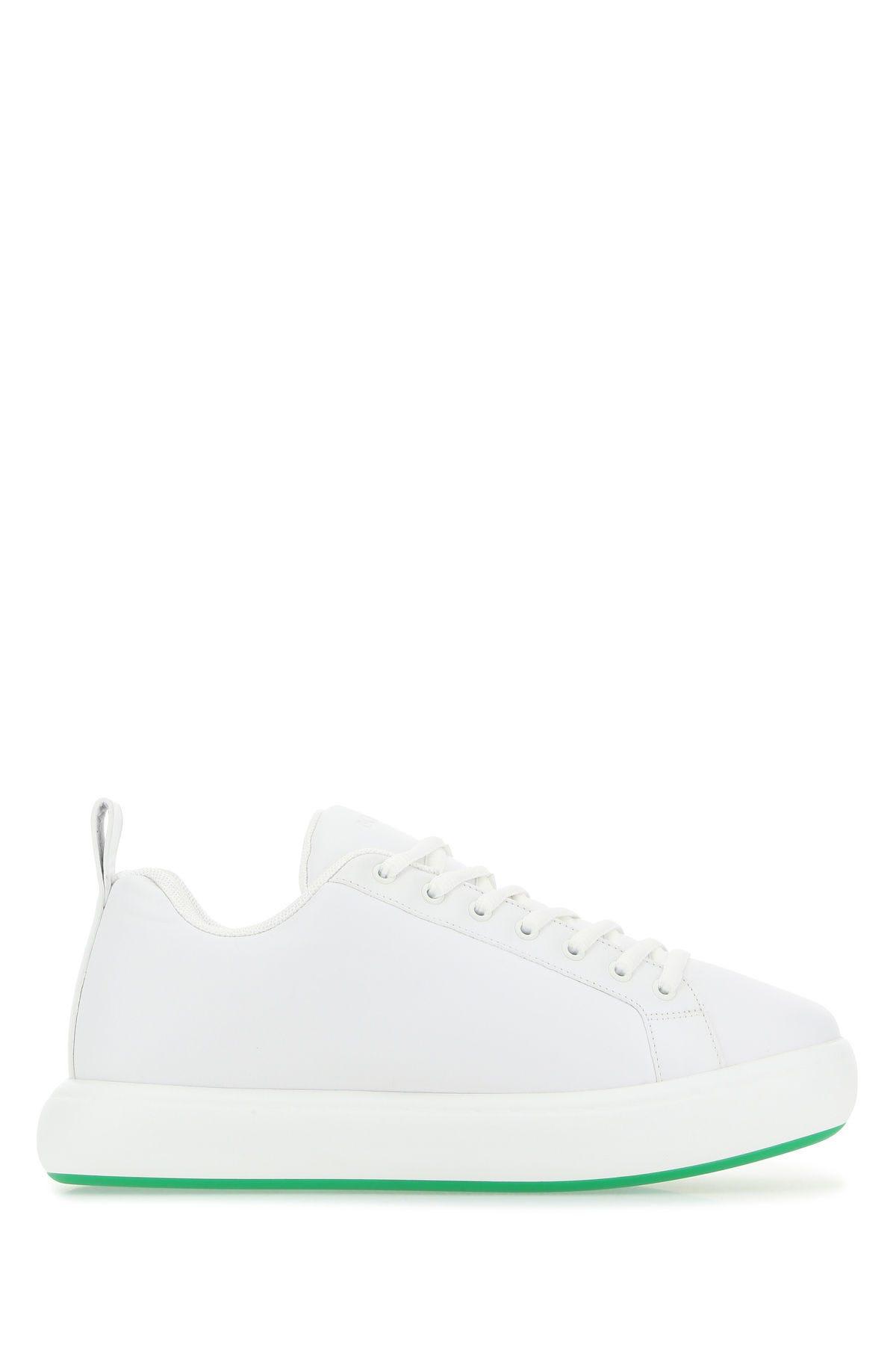 Shop Bottega Veneta White Leather Tennis Sneakers