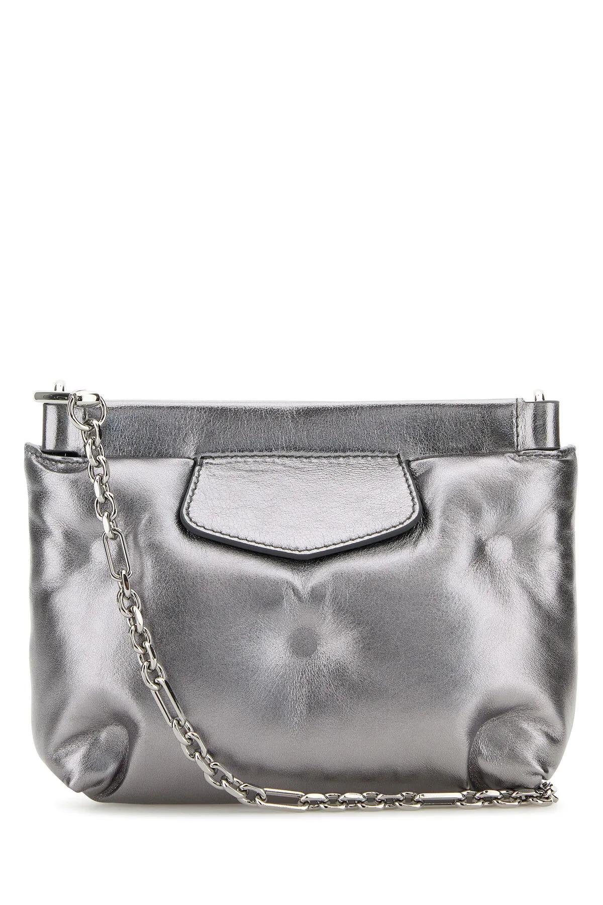 Shop Maison Margiela Silver Nappa Leather Mini Slam Red Carpet Clutch In Metallic Grey