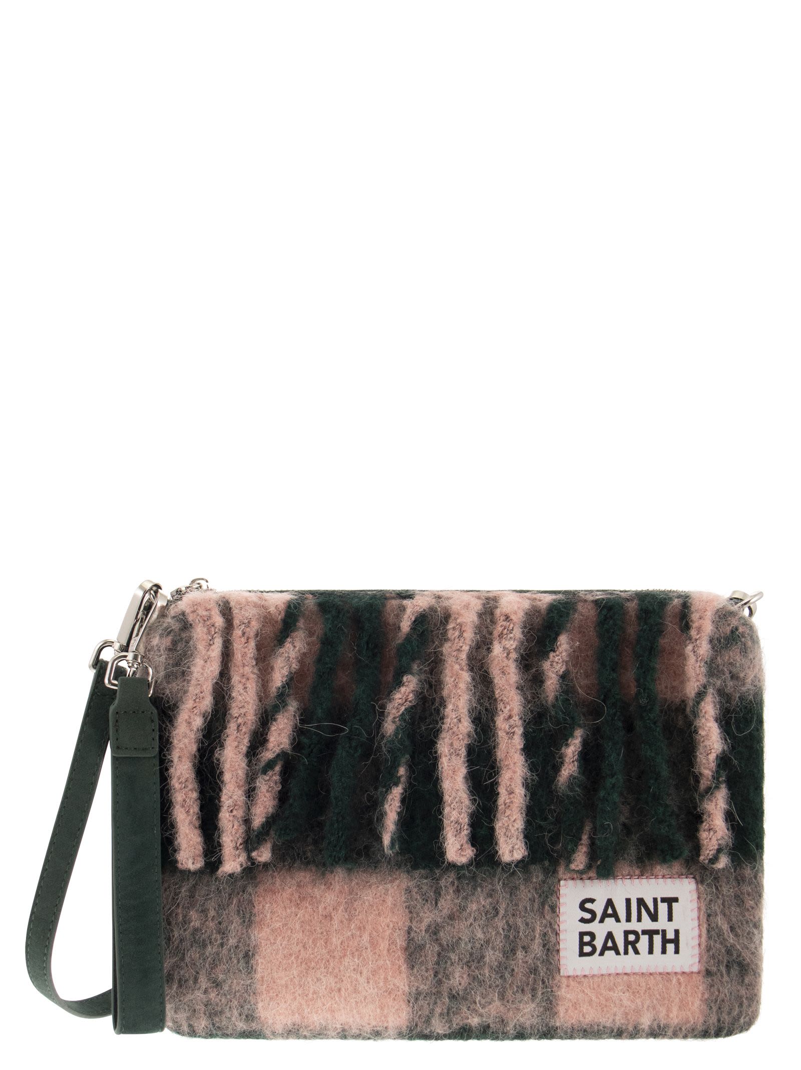 Shop Mc2 Saint Barth Fringe Clutch Bag With Shoulder Strap In Pink/green