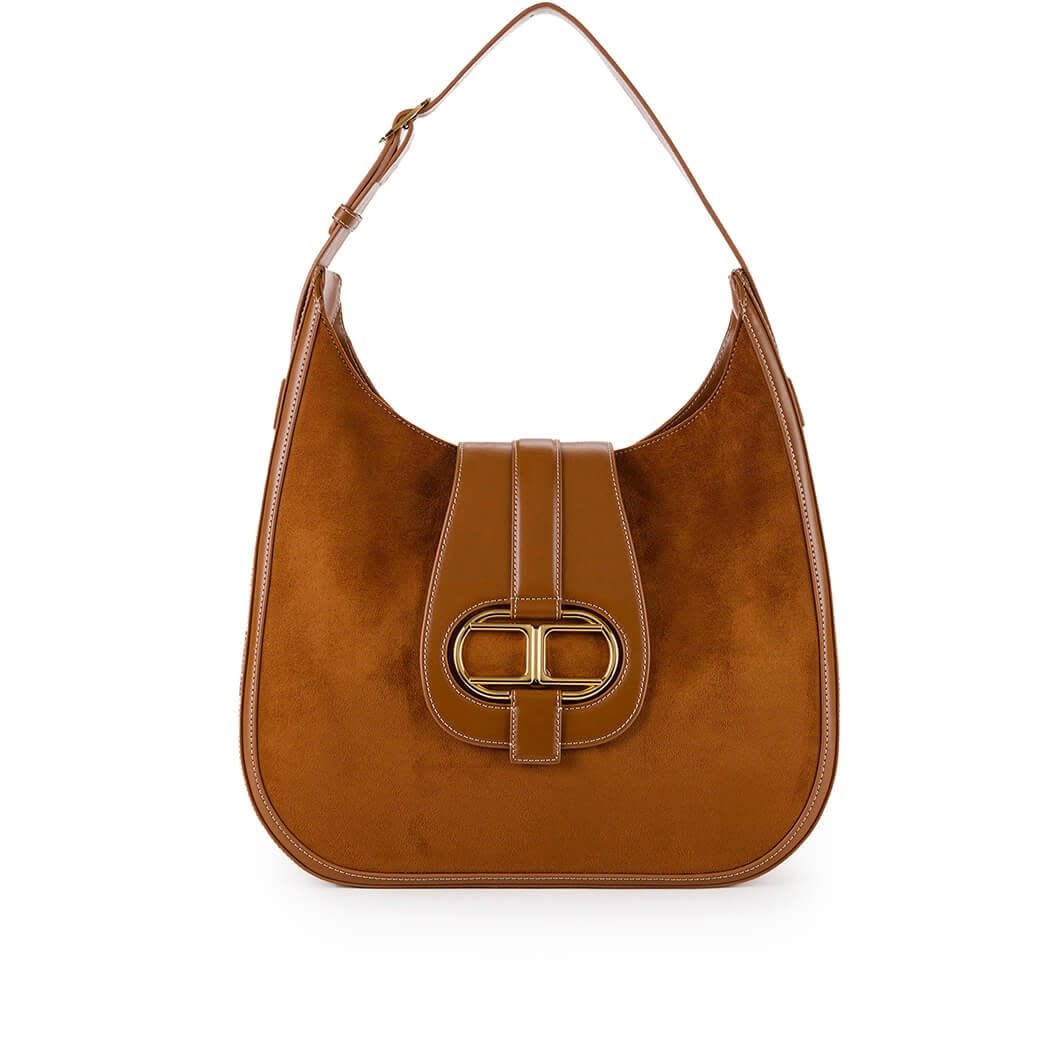 Elisabetta Franchi Brown Shoulder Bag With Maxi Logo