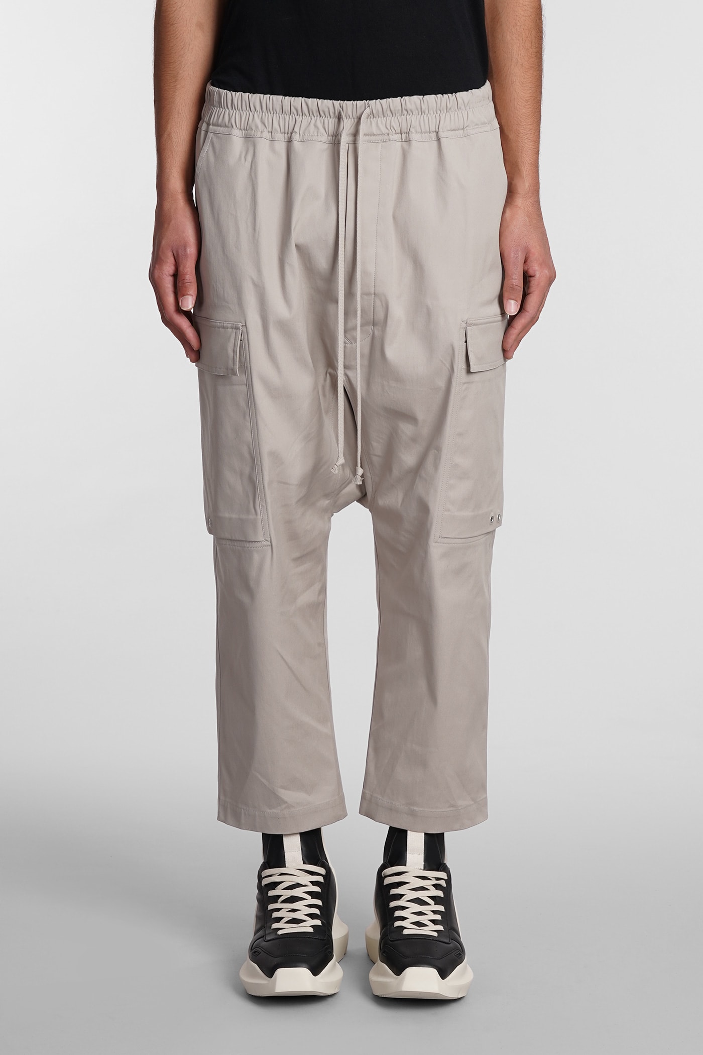 RICK OWENS CARGO CROPPED PANTS IN BEIGE COTTON
