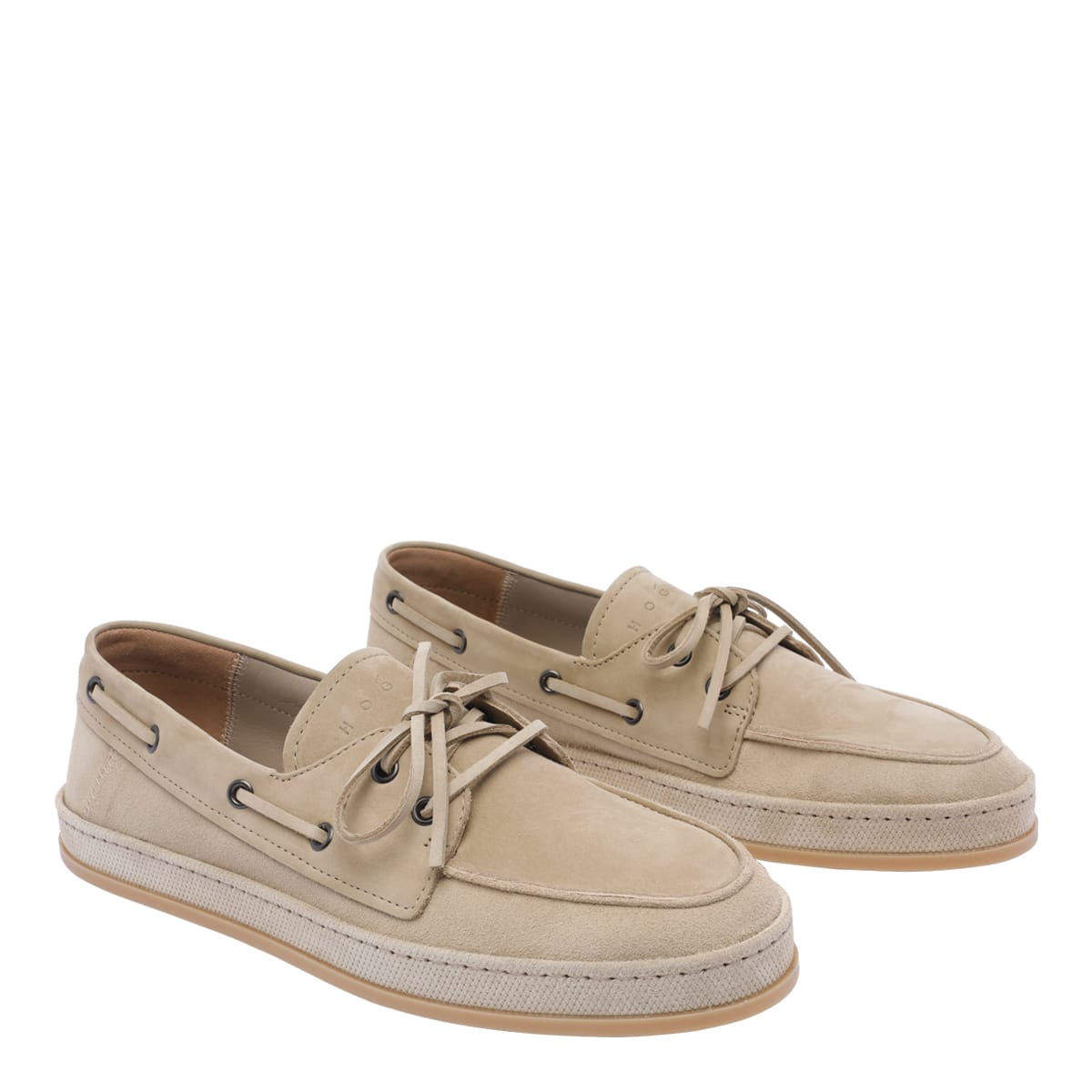 Hogan H683 Boat Loafer In Calf Leather In Beige