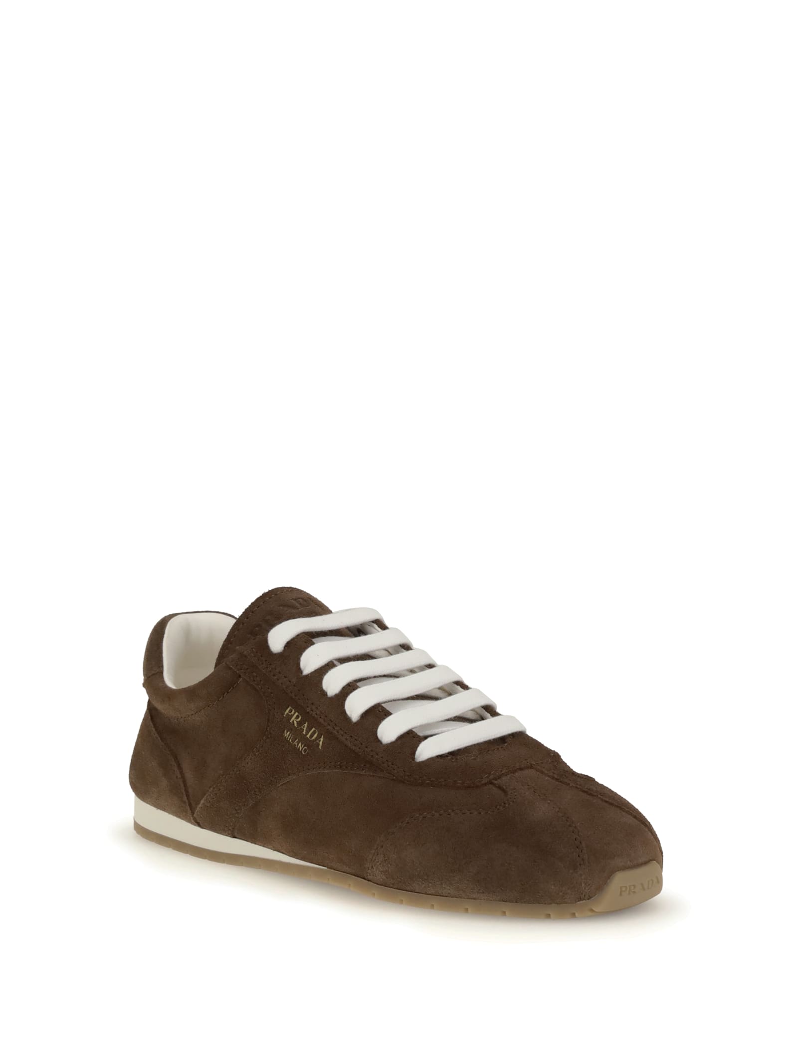 Prada Brown Calf Leather Bos Taurus Sneakers In Brown