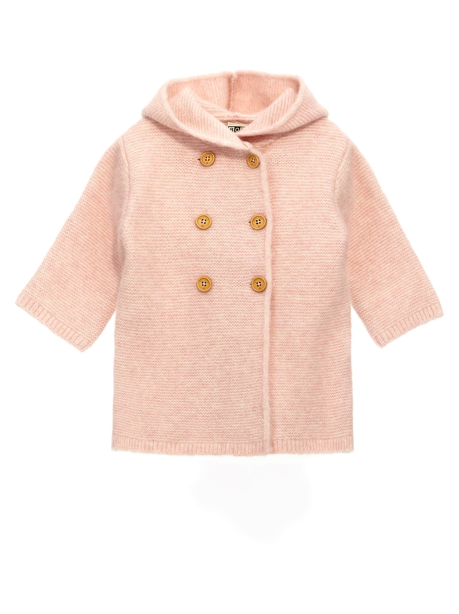 Bonton Babies' Double-breasted Hooded Coat In Pink