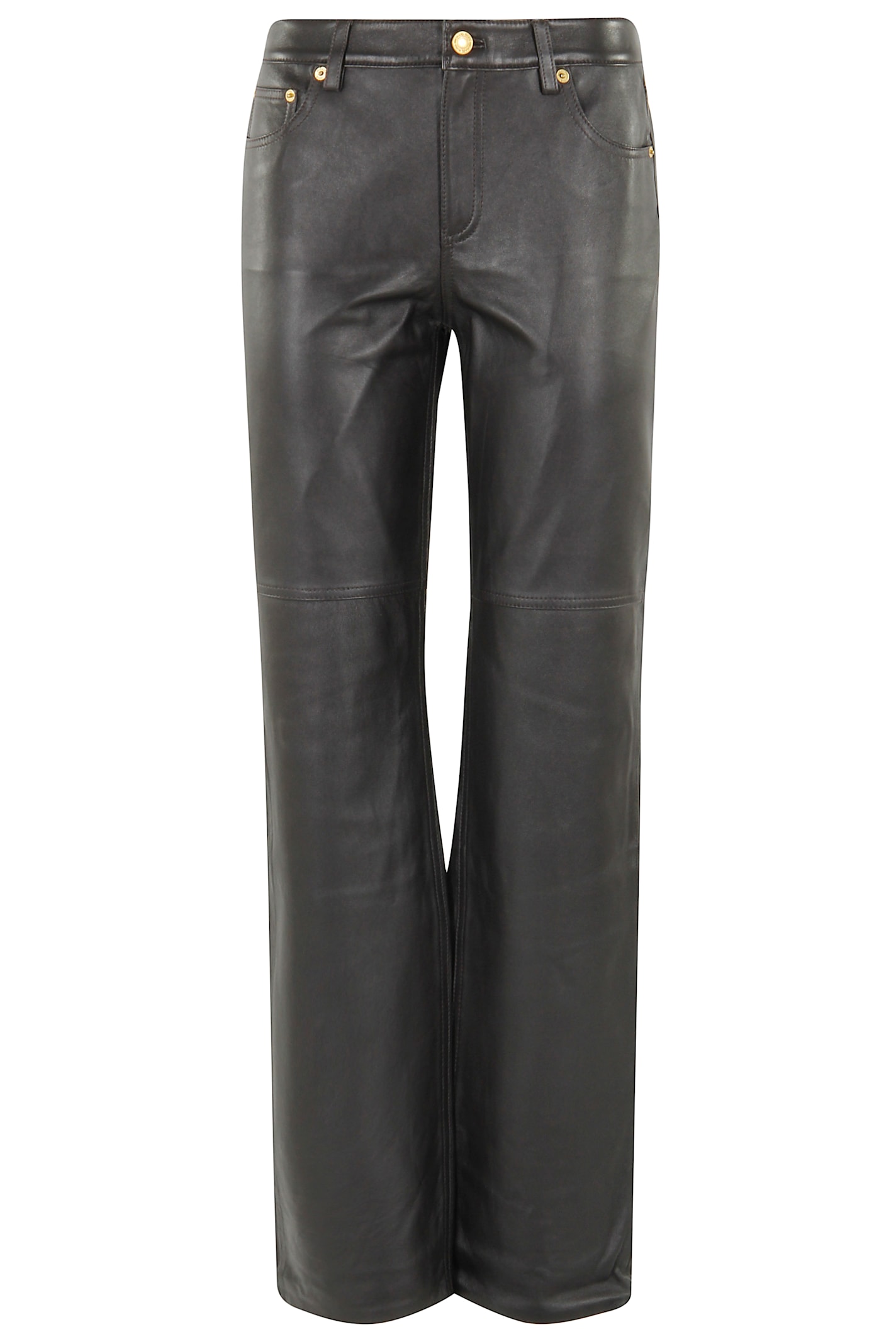 Michael Michael Kors Straight Leg Leather Pant In Black