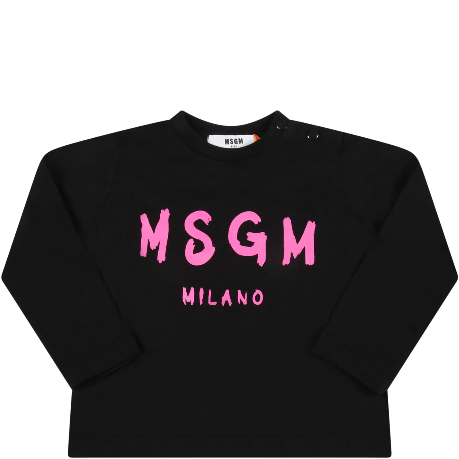 MSGM Black T-shirt For Baby Girl With Fuchsia Logo