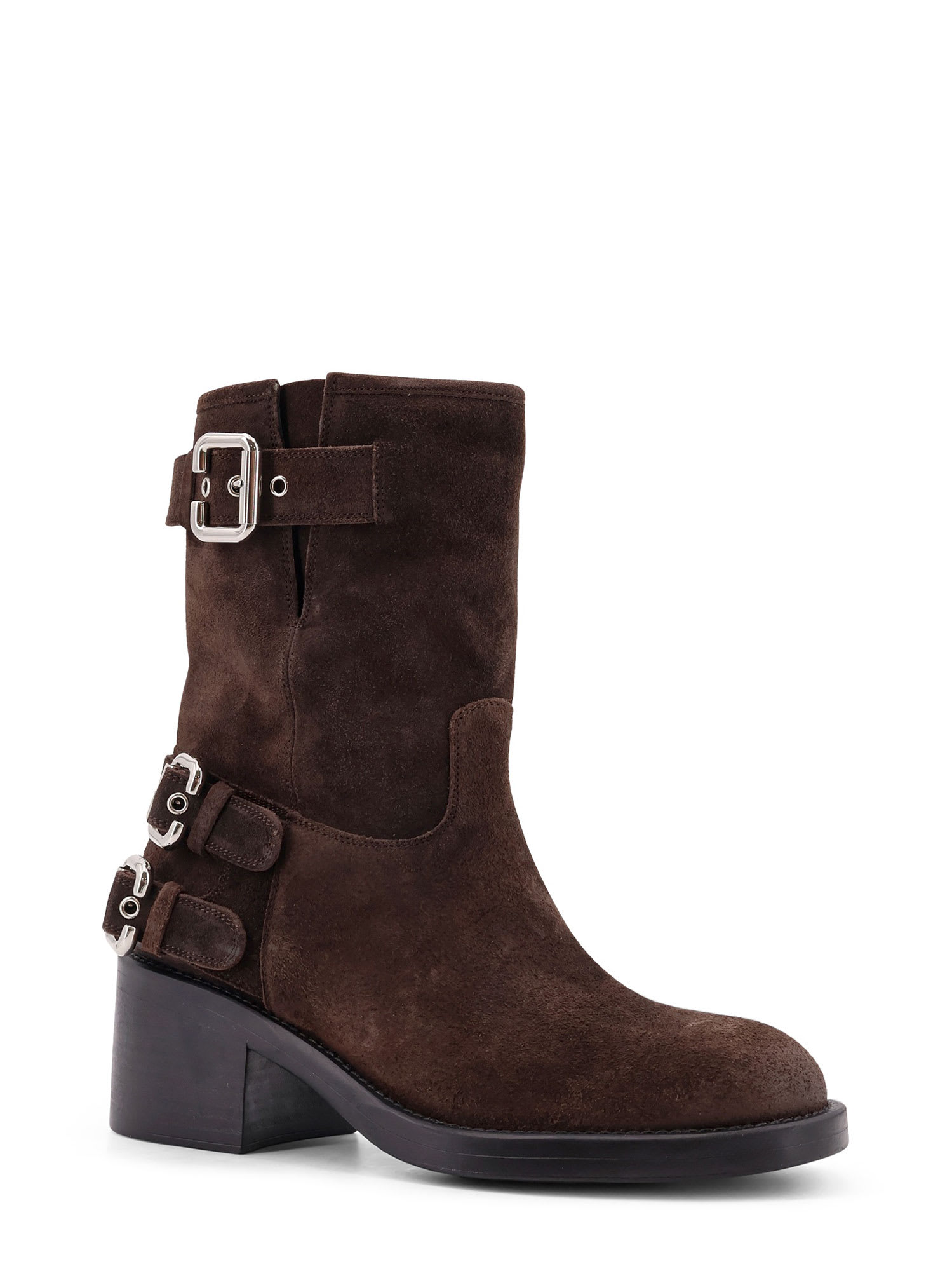 Chloé Stylish Block Heel Suede Ankle Boots In Brown