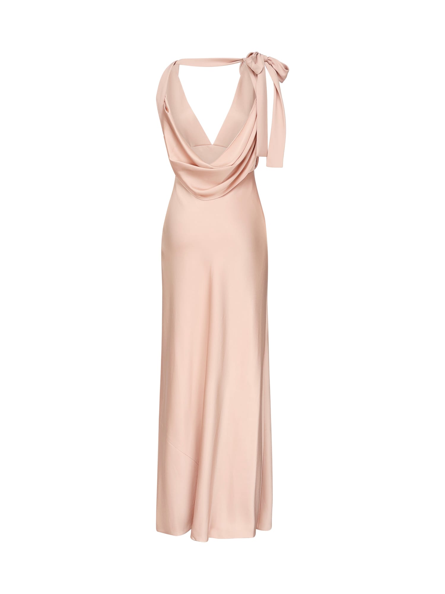 Miu Miu Satin Reverse Bow Draped Maxi Dress In Pink