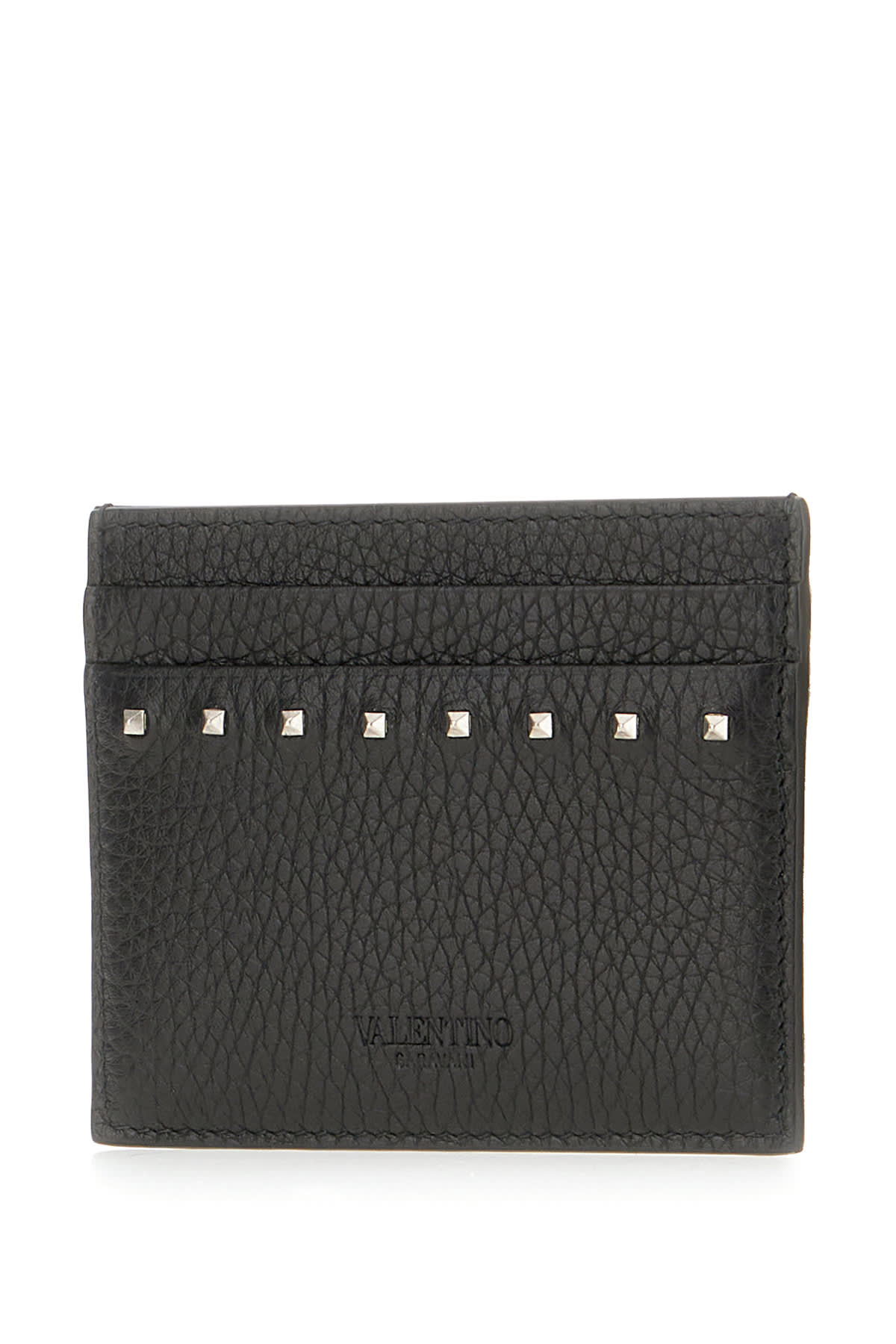 Valentino Garavani Rockstud Black Vitello Stampa Alce Card Holder In Black