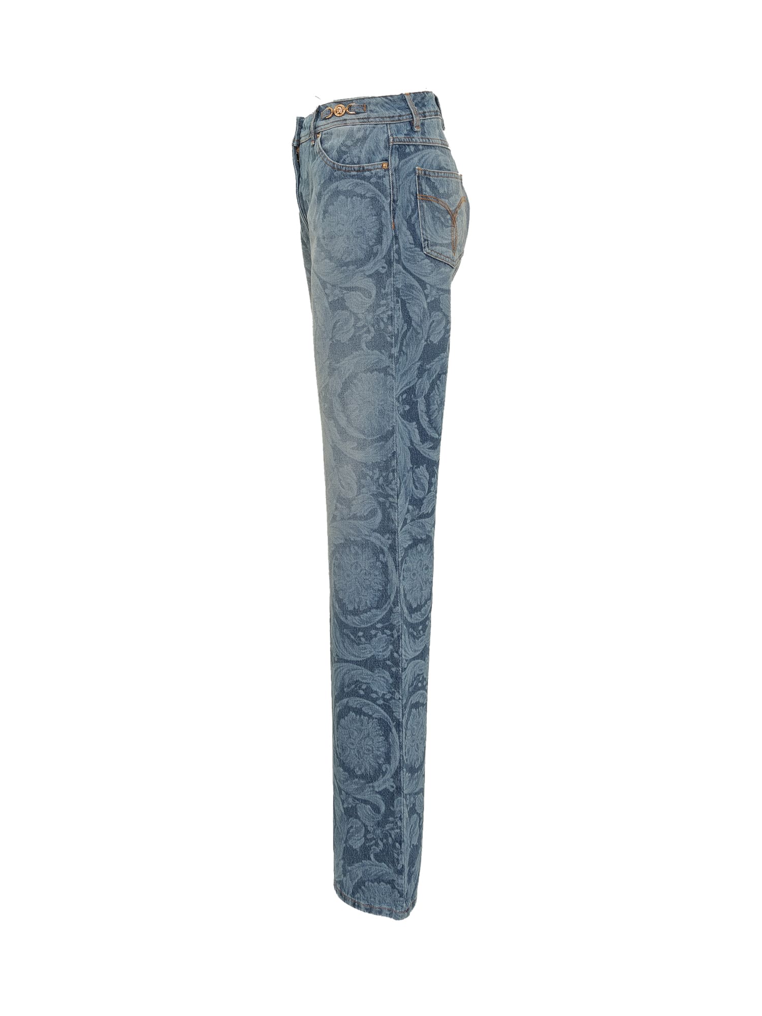 Shop Versace Baroque Jeans In Blu Medio