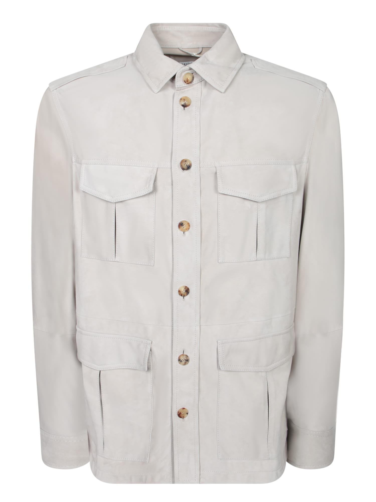 Brunello Cucinelli Suede Lamb Leather Jacket In Beige