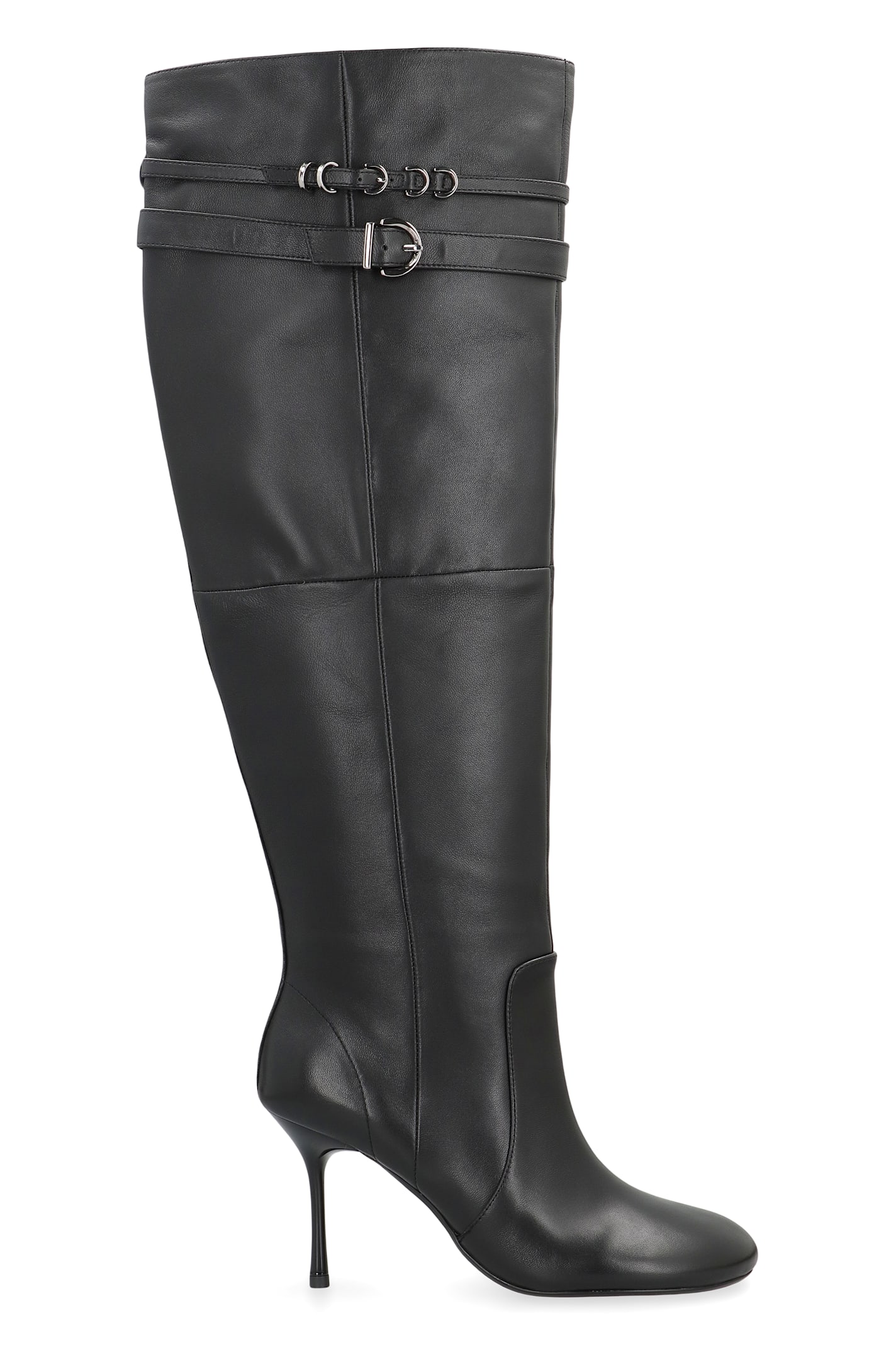 Pinko Knee-high Nappa Leather Boots With Heel And Strap In Black