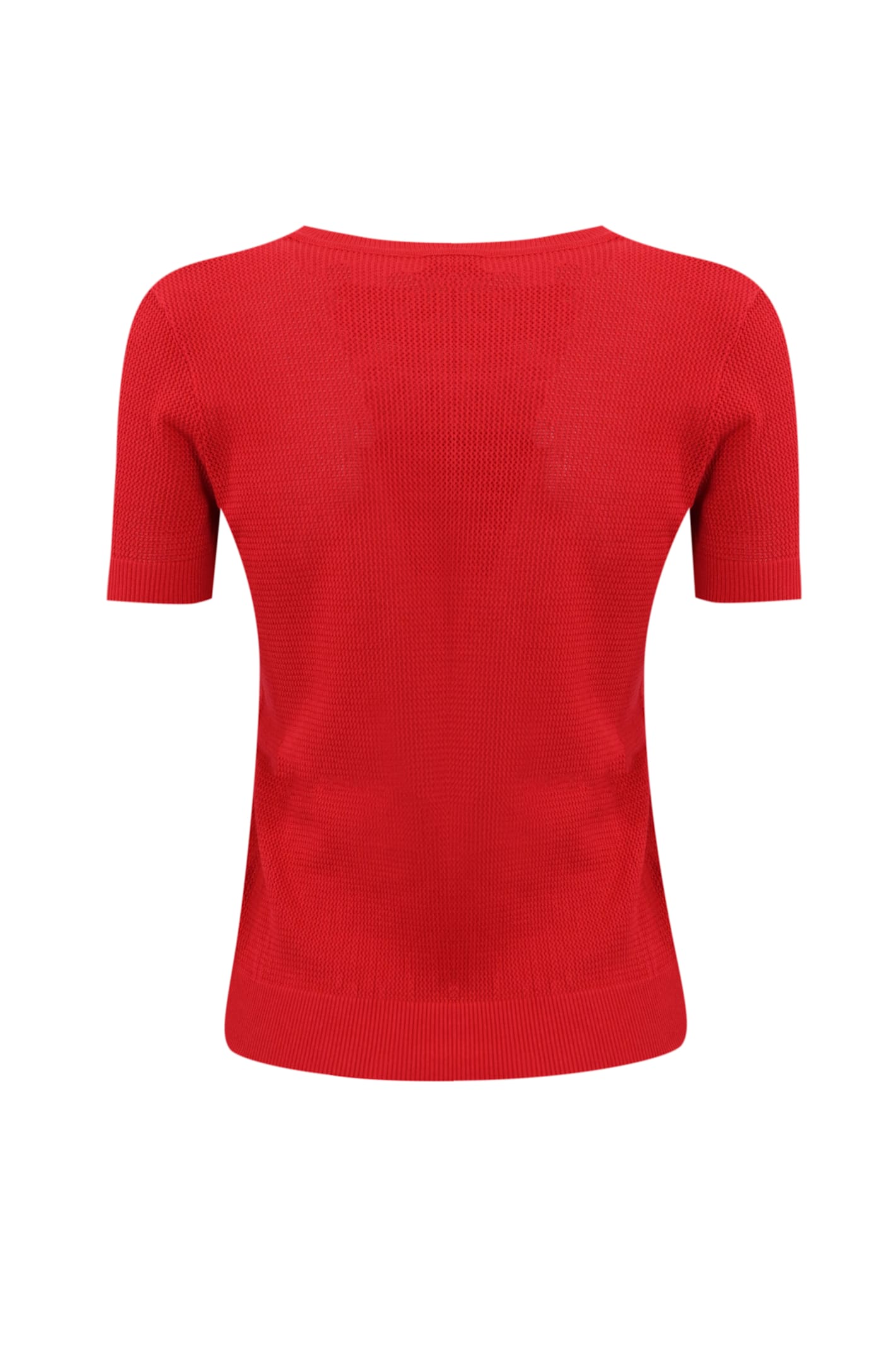 Shop Elisabetta Franchi Net Stitch Viscose Sweater With Intarsia Logo In Red Passion