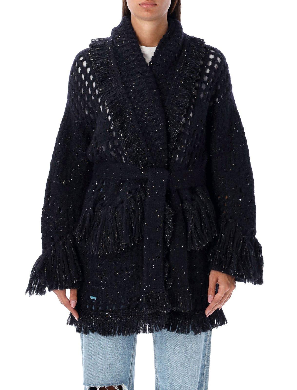 Shop Alanui The Astral Speckle Knitted Fringed Cardigan