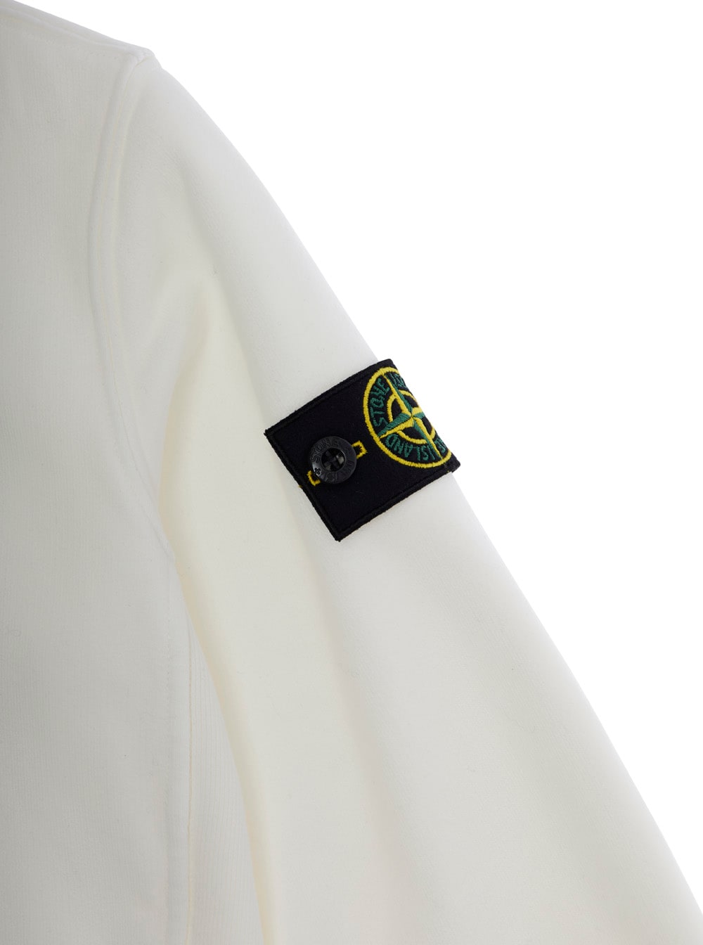 Stone Island White Crewneck Sweatshirt With Logo Patch On The Sleeve In Cotton Boy In Neutral