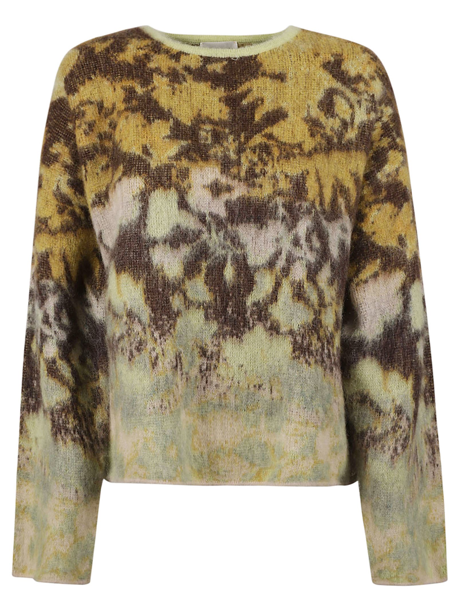 Shop Forte Forte Fur Applique Floral Print Sweater In Yellow/green/brown