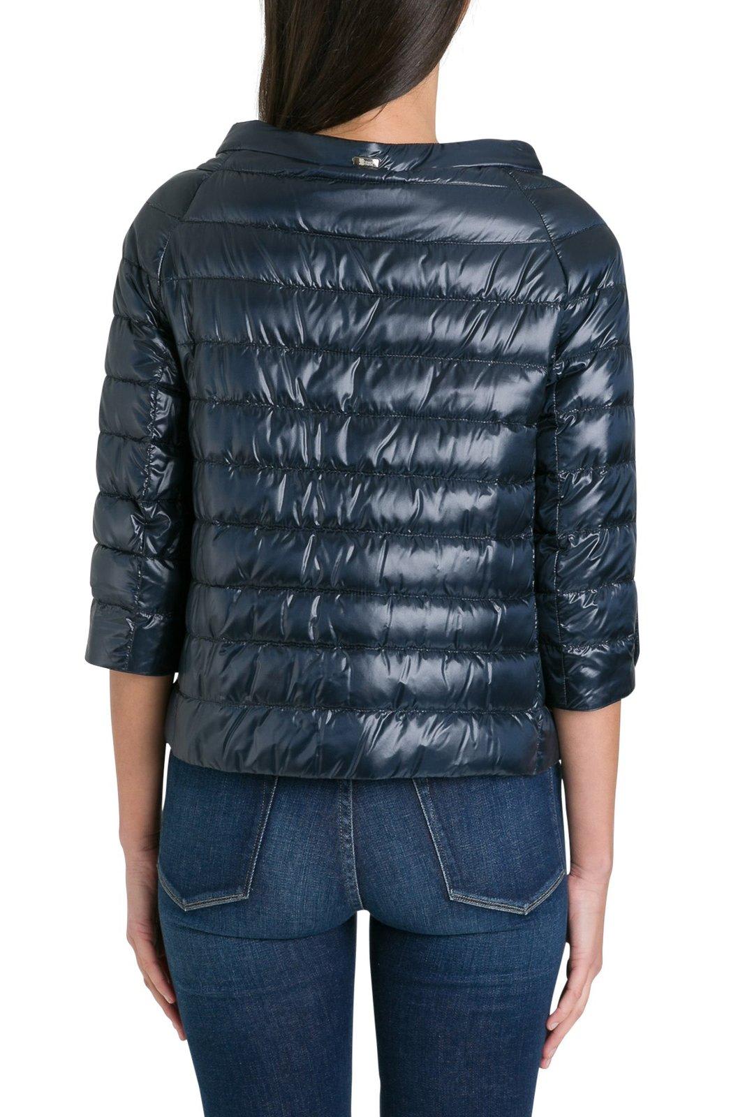Shop Herno Cropped Sleeve Down Jacket In Blue