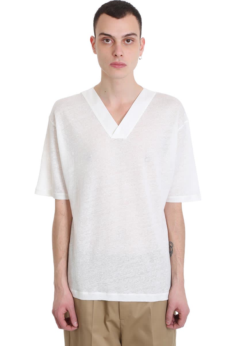 JIL SANDER T-SHIRT IN WHITE COTTON AND LINEN,11256726