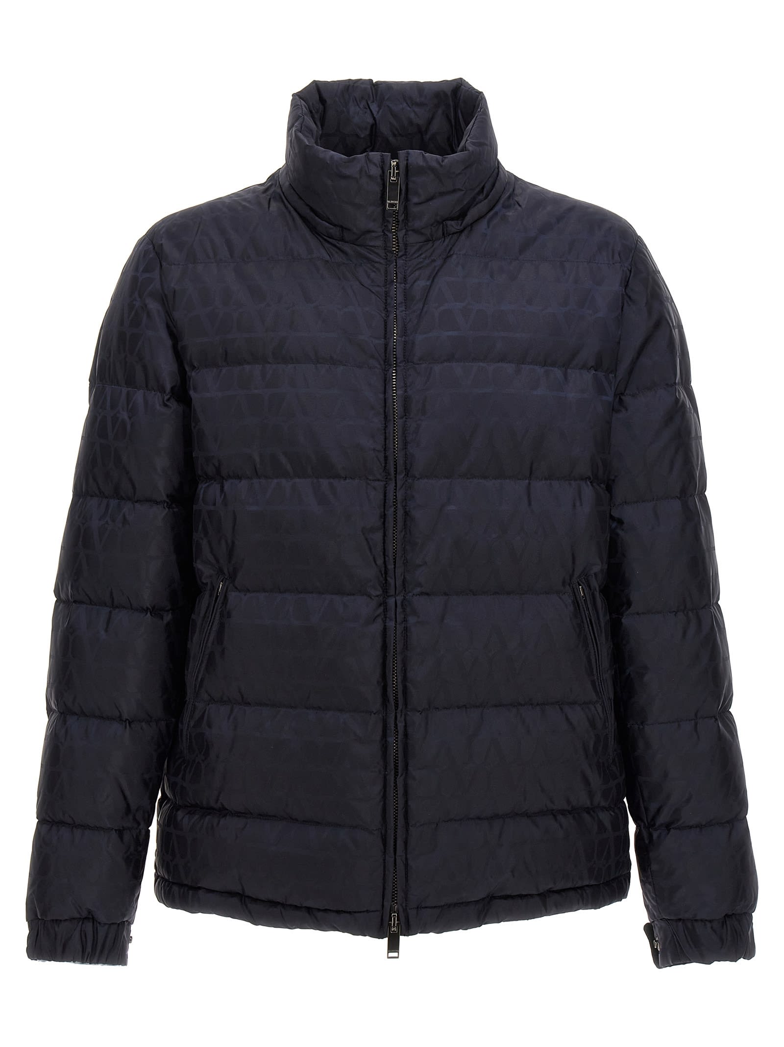 Shop Valentino Toile Iconographe Down Jacket In Blue