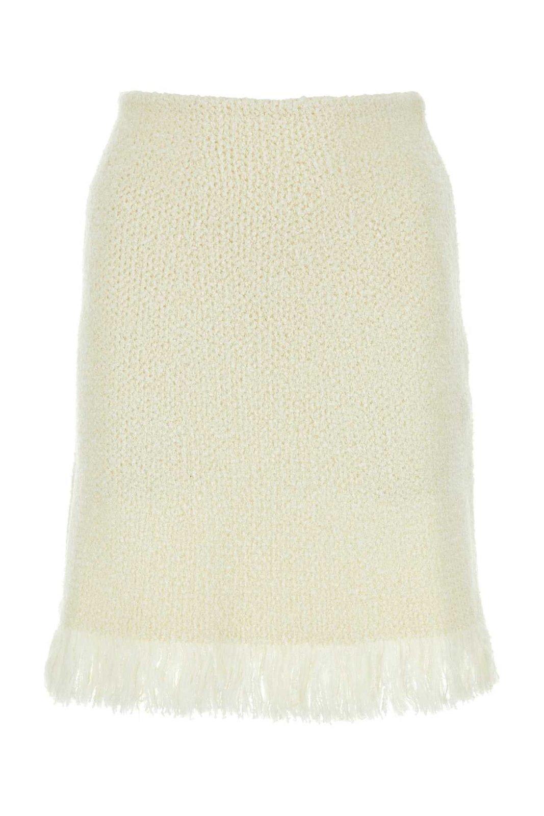 Shop Chloé Knitted Fringed Mini Skirt In Iconic Milk