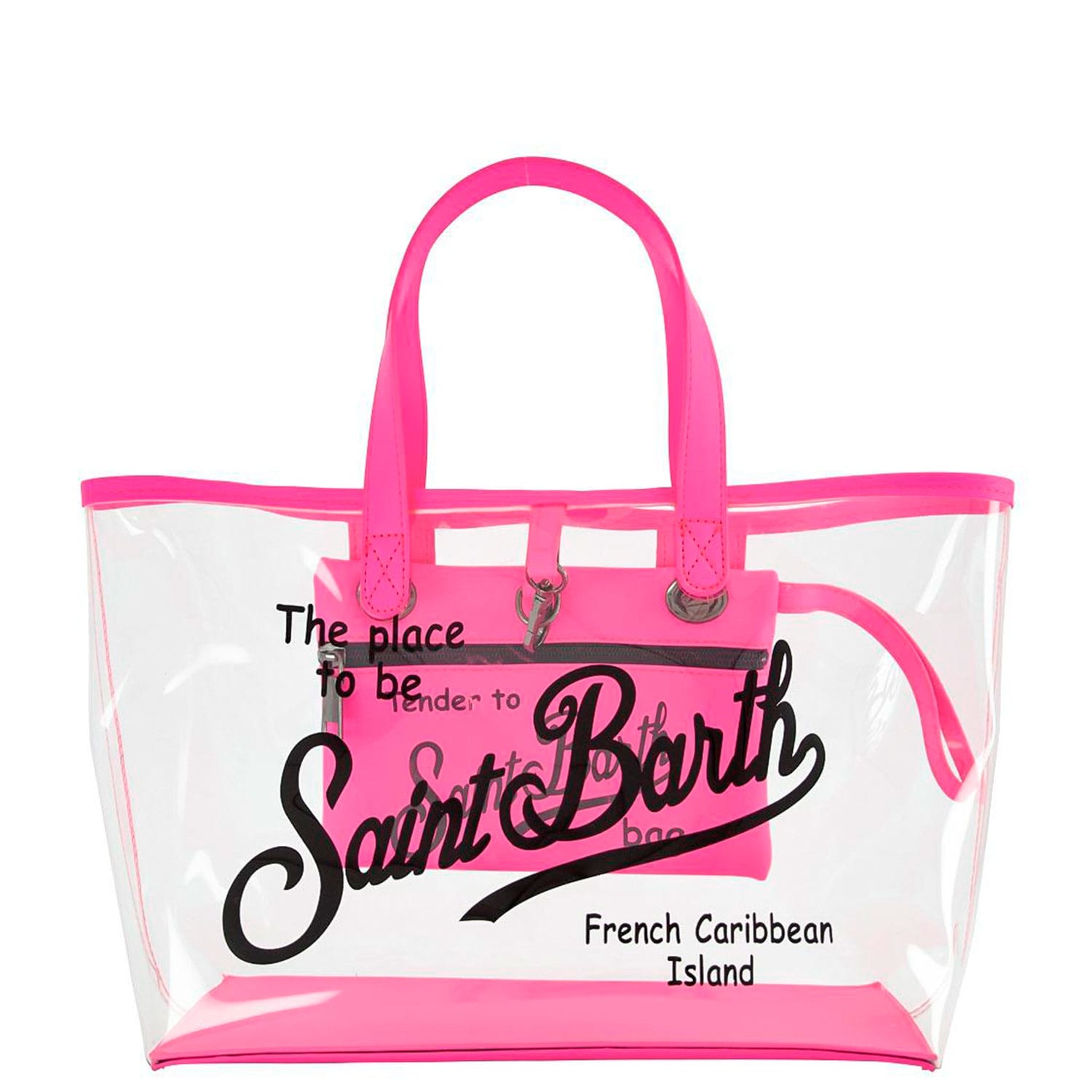 MC2 Saint Barth Transparent Pvc Small Bag With Fluo Pink Details