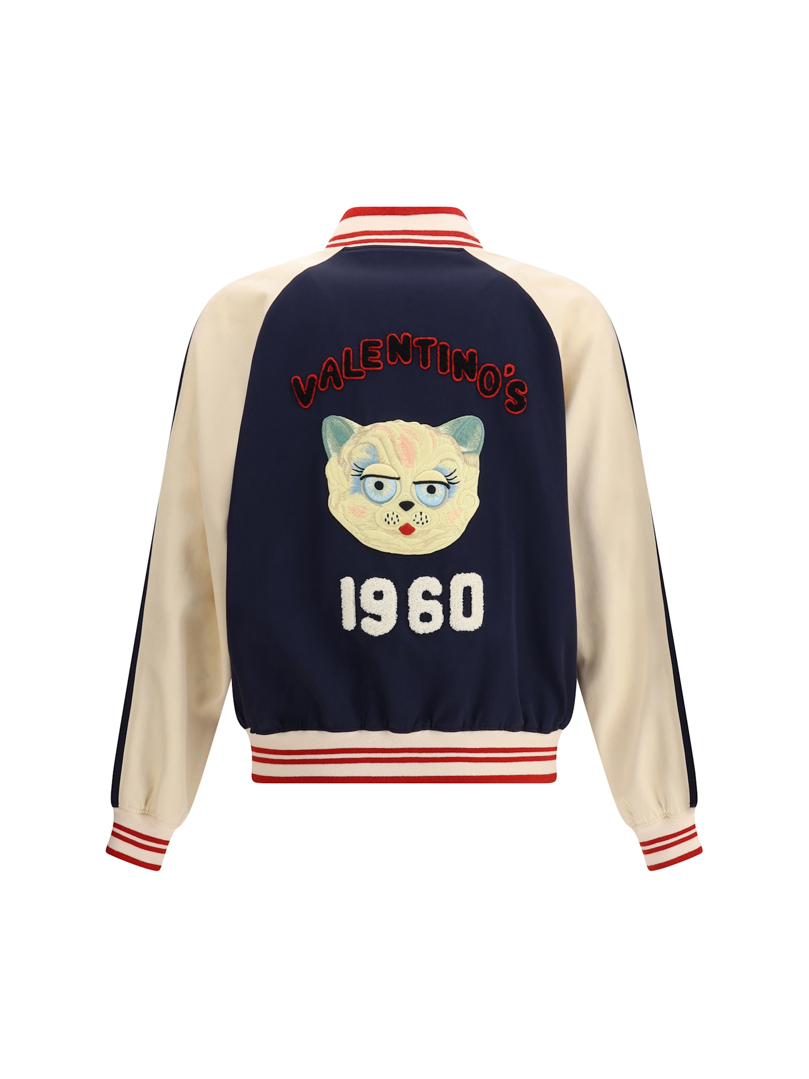 Valentino Sporty Bomber Jacket With Embroidered Details In Blue