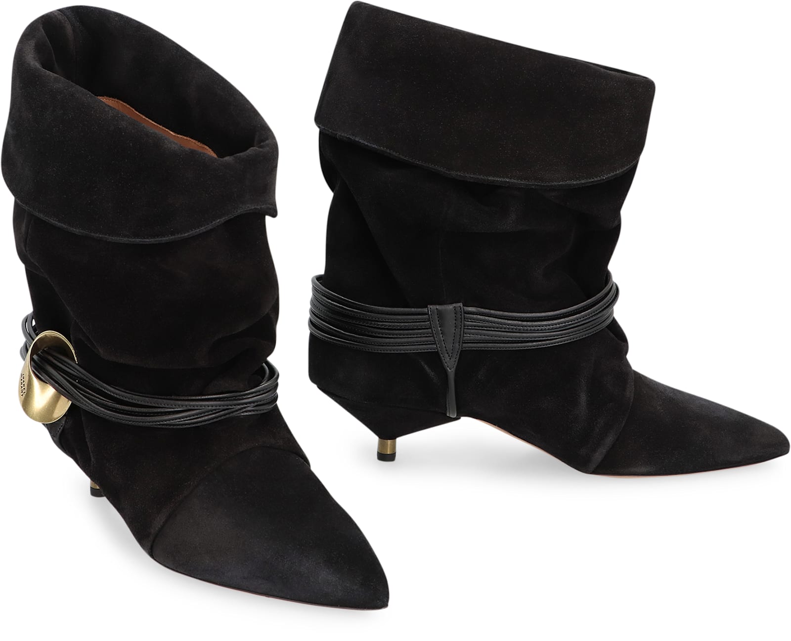 Isabel Marant Edrika Leather-trimmed Embellished Gathered Suede Ankle Boots In Black