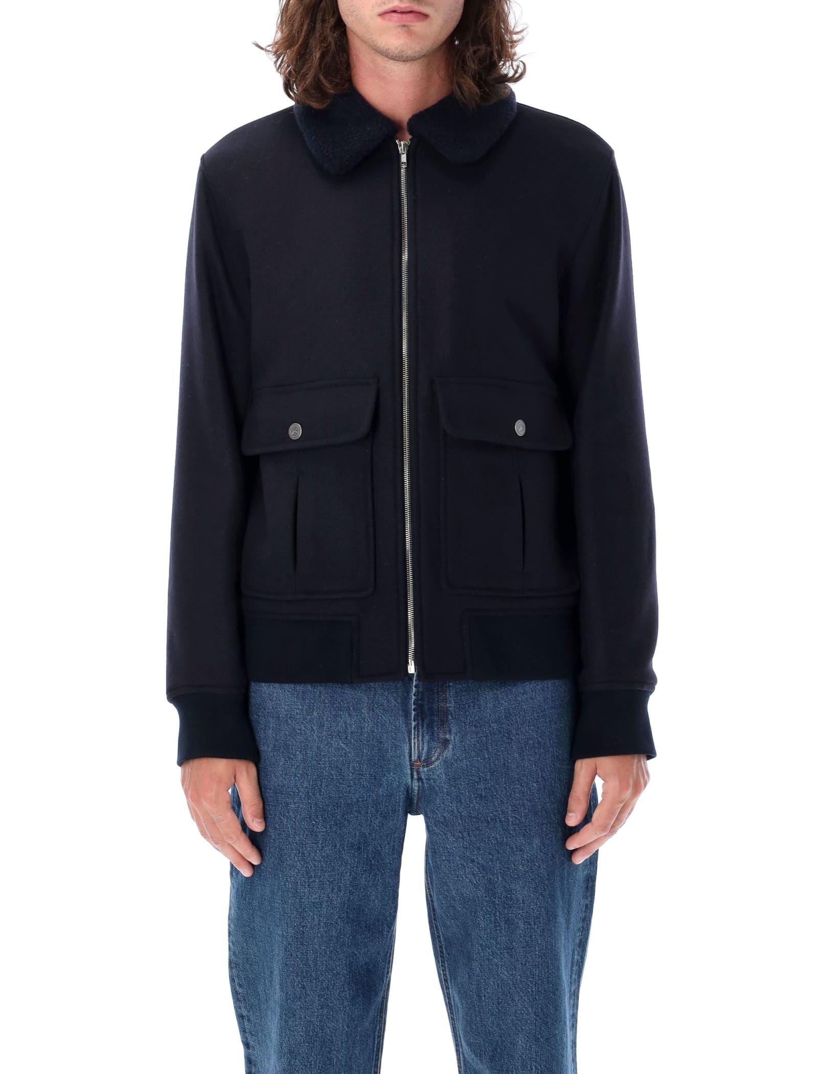 Shop Apc New Ben Bluson Jacket In Dark Navy