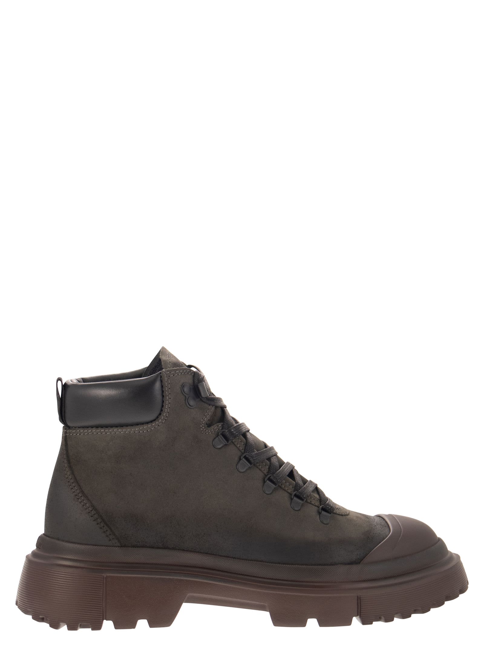 HOGAN GREASED NUBUCK LEATHER ANKLE BOOT