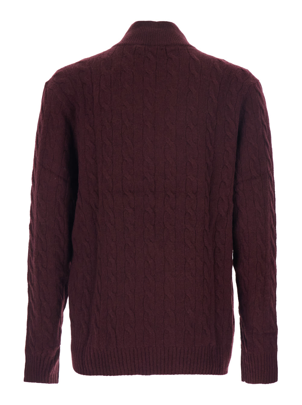 Polo Ralph Lauren Bordeaux Cable Knit Sweater With Half Zip Closure And Pony Embroidery On The Front In Wool And Cashm In Burgundy