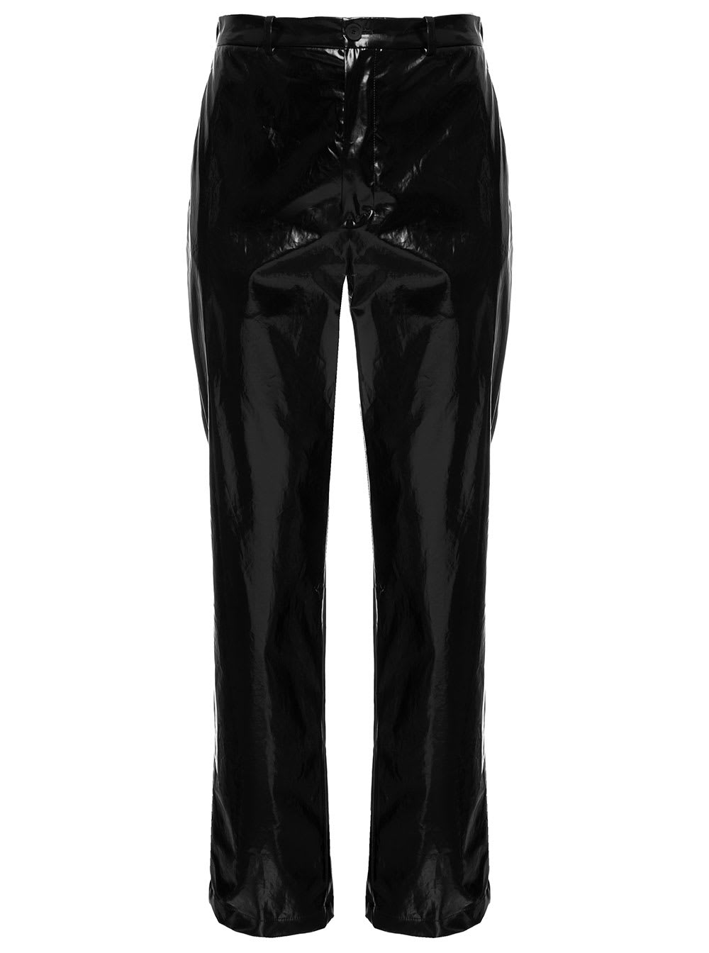 Black Crinkled Shiny Pants Look 12 In Cotton Man Balenciaga