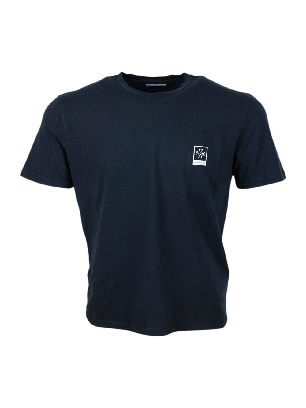 Shop Jacob Cohen Short-sleeved Crew-neck T-shirt In Stretch Cotton With Logo On The Chest In Blu