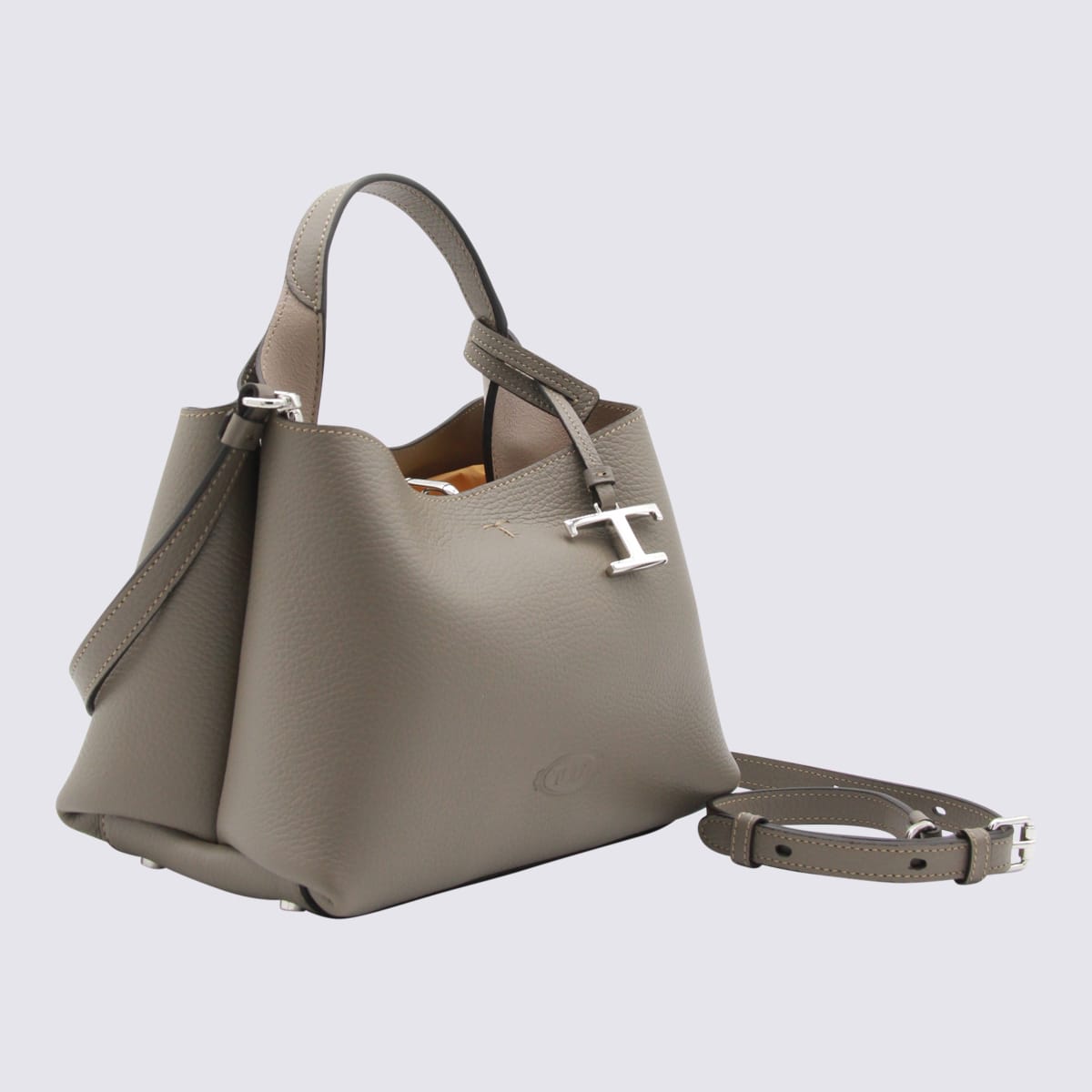 Tod's Leather Textured Tote Bag With Detachable Strap In Gray