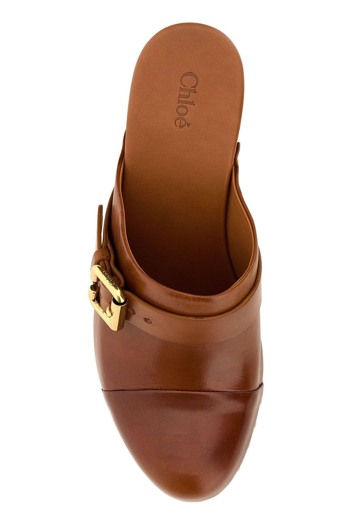 Shop Chloé Caramel Leather Jeannette Clogs In T Ginger Brown